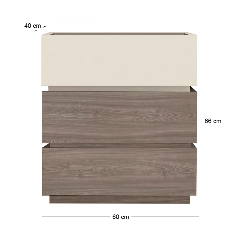 VANITY Κομοδίνο 3 Συρτάρια Αποχρώσεων Sonoma Oak & Cream, με Αποσπώμενα χρωματικά Μέρη 60x40x66cm