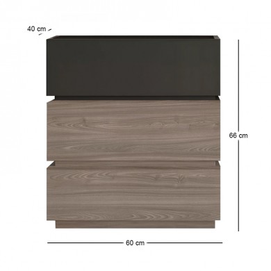 VANITY Κομοδίνο 3 Συρτάρια Αποχρώσεων Sonoma Oak & Grey, με Αποσπώμενα χρωματικά Μέρη 60x40x66cm