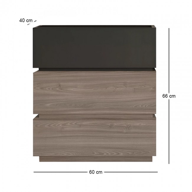 VANITY Κομοδίνο 3 Συρτάρια Αποχρώσεων Sonoma Oak & Grey, με Αποσπώμενα χρωματικά Μέρη 60x40x66cm