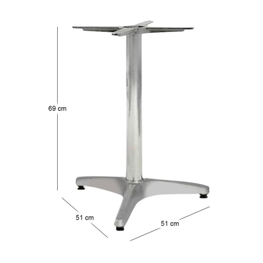 Palma table base with three beams by aluminum in silver color 51x51x69cm.