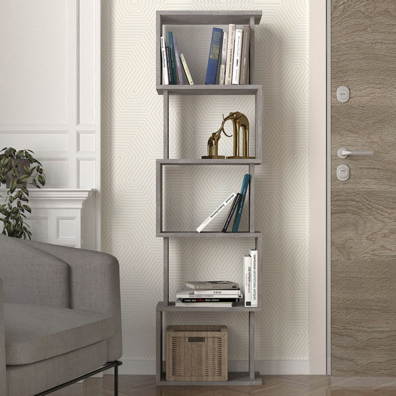 Βιβλιοθήκη Alvina Megapap χρώμα γκρι σκυροδέματος 45x19,6x158,8εκ.