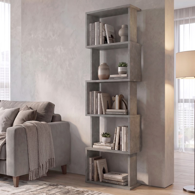 Βιβλιοθήκη Alvina Megapap χρώμα γκρι σκυροδέματος 45x19,6x158,8εκ.