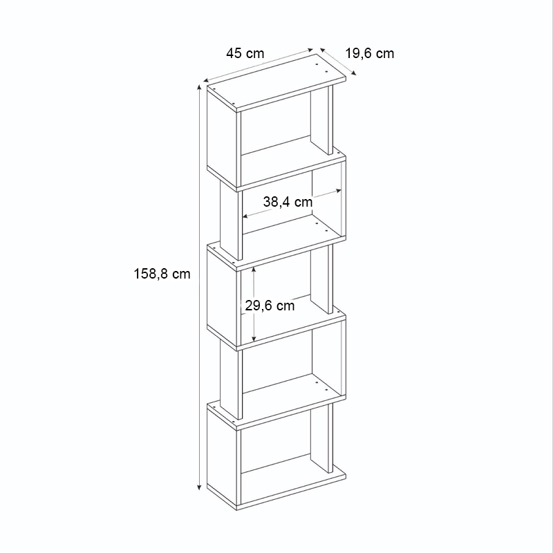 Alvina Megapap melamine bookcase in white color 45x19.6x158.8cm.