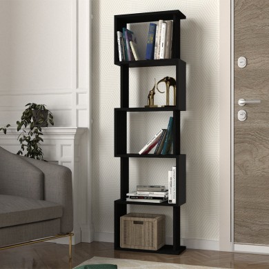 Alvina Megapap melamine bookcase in black color 45x19.6x158.8cm.