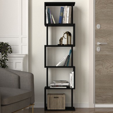 Alvina Megapap melamine bookcase in black color 45x19.6x158.8cm.