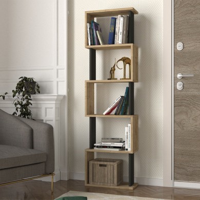 Alvina Megapap melamine bookcase in sapphire oak - anthracite color 45x19.6x158.8cm.