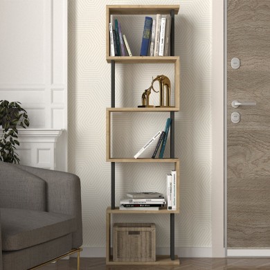 Alvina Megapap melamine bookcase in sapphire oak - anthracite color 45x19.6x158.8cm.