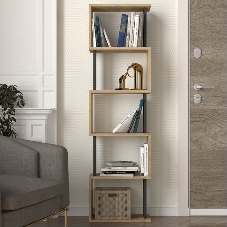 Alvina Megapap melamine bookcase in sapphire oak - anthracite color 45x19.6x158.8cm.
