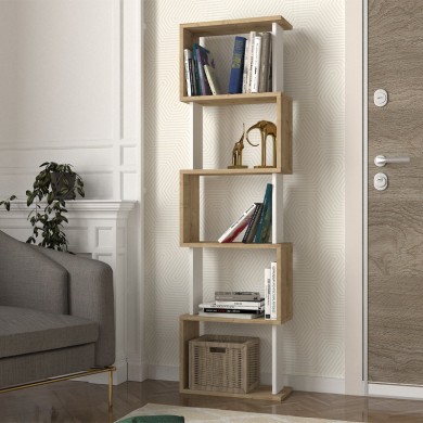 Alvina Megapap melamine bookcase in sapphire oak - white color 45x19.6x158.8cm.
