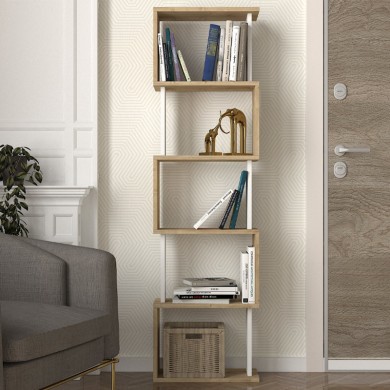 Alvina Megapap melamine bookcase in sapphire oak - white color 45x19.6x158.8cm.