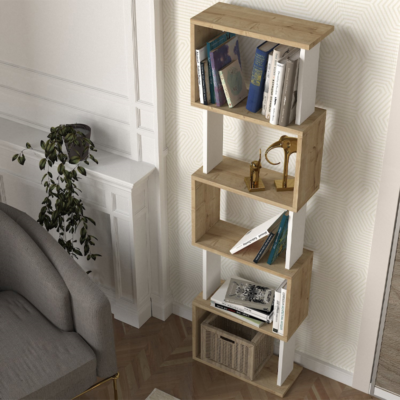 Βιβλιοθήκη Alvina Megapap χρώμα sapphire oak - λευκό 45x19,6x158,8εκ.