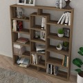 Ample Megapap melamine bookcase in walnut color 125x22x135,7cm.