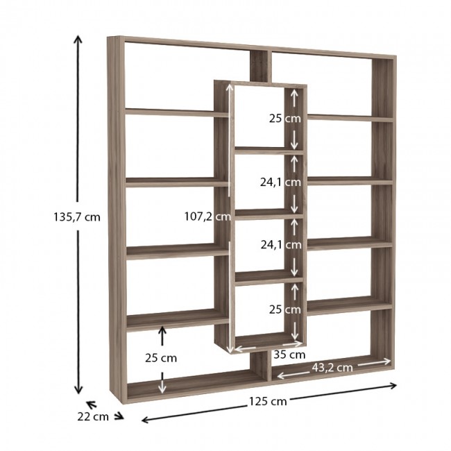 Βιβλιοθήκη Ample Megapap χρώμα καρυδί 125x22x135,7εκ.
