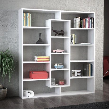 Ample Megapap melamine bookcase in white color 125x22x135,7cm.