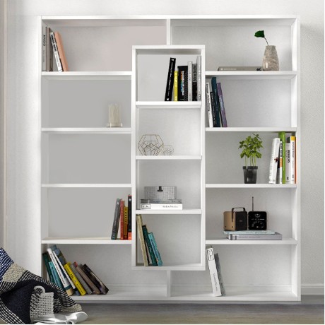 Ample Megapap melamine bookcase in white color 125x22x135,7cm.