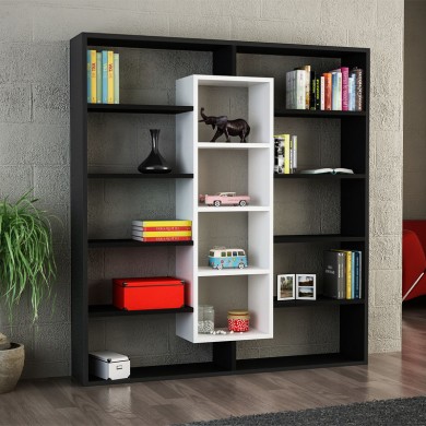 Ample Megapap melamine bookcase in black - white color 125x22x135,7cm.
