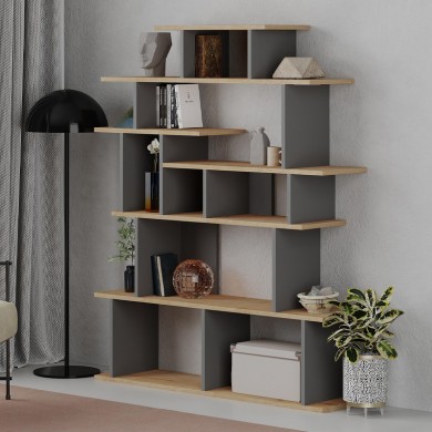 Apollon Megapap melamine bookcase in oak- anthracite color 120x29,2x149cm.