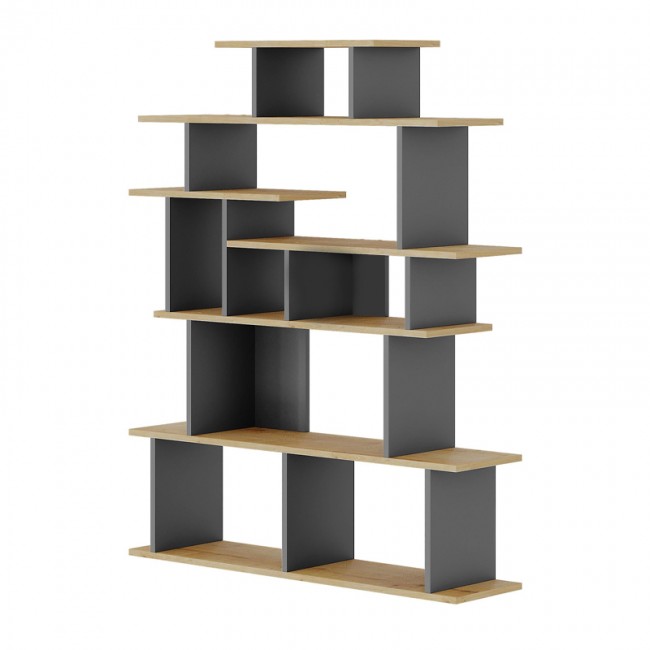 Βιβλιοθήκη Apollon Megapap χρώμα φυσικό οξιάς - ανθρακί 120x29,2x149εκ.