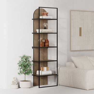 Archy Megapap melamine - metal bookcase in light walnut color 53x31.7x180cm.