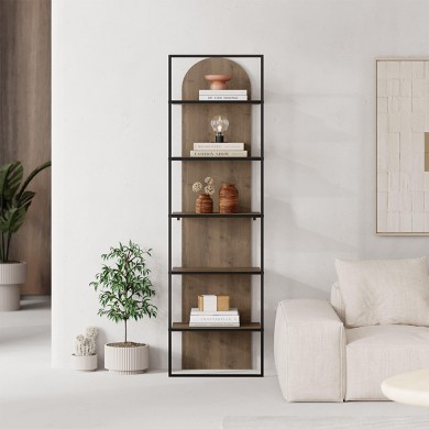 Archy Megapap melamine - metal bookcase in light walnut color 53x31.7x180cm.