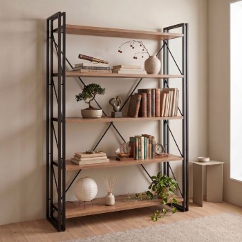 Atlas Megapap metal - melamine bookcase color atlantic pine - black 130x35x180cm.