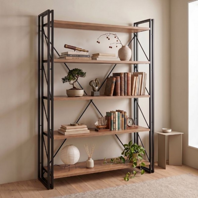 Atlas Megapap metal - melamine bookcase color atlantic pine - black 130x35x180cm.