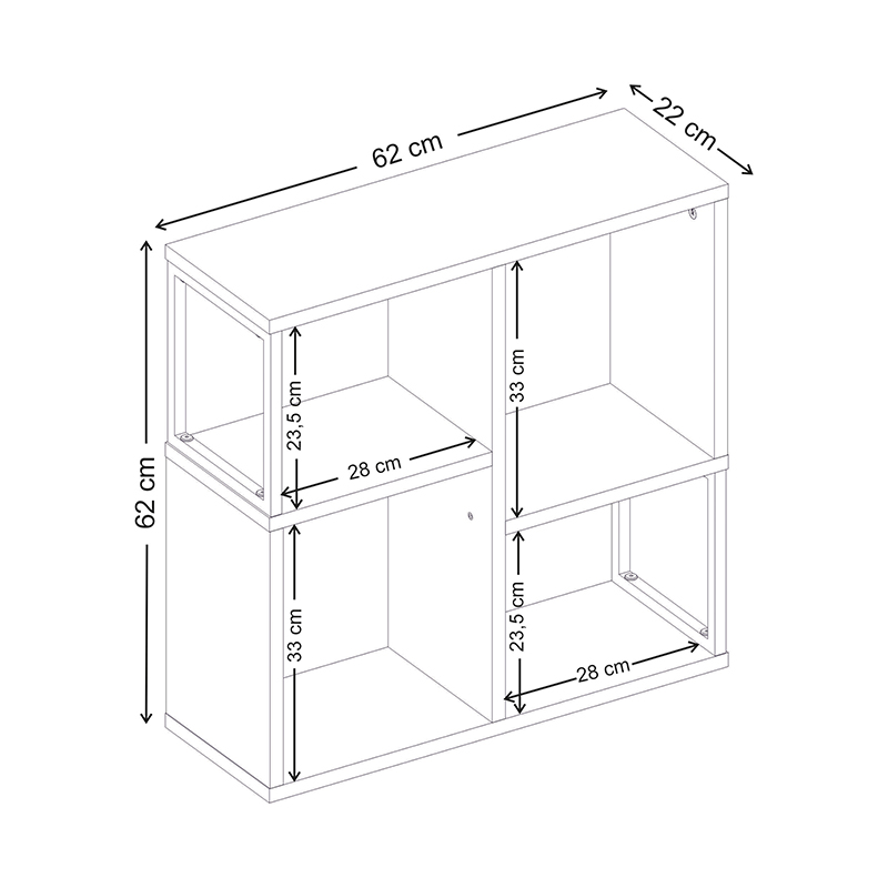 Bolton Megapap melamine - metal bookcase in light walnut color 62x22x62cm.
