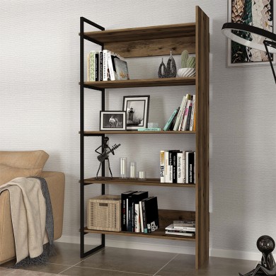 Cecilia Megapap melamine bookcase in smoked walnut color 91,8x34,8x180cm.