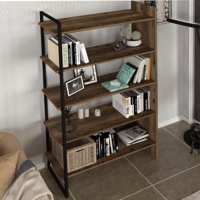 Cecilia Megapap melamine bookcase in smoked walnut color 91,8x34,8x180cm.