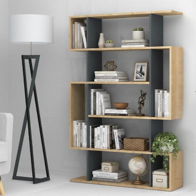 Clint Megapap melamine bookcase in sonoma - anthracite color 108,5x25,5x161cm.