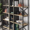 Detroit Megapap melamine bookcase in silky black - sapphire oak color 143,5x35.2x175cm.