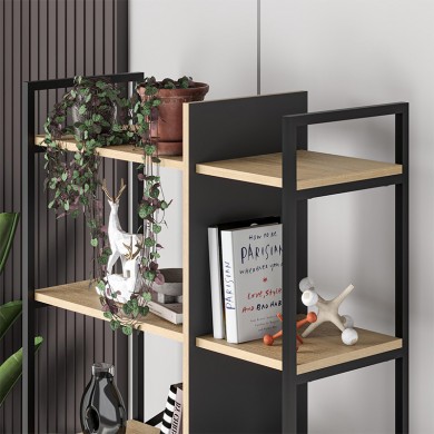 Detroit Megapap melamine bookcase in silky black - sapphire oak color 87.5x35.2x175cm.