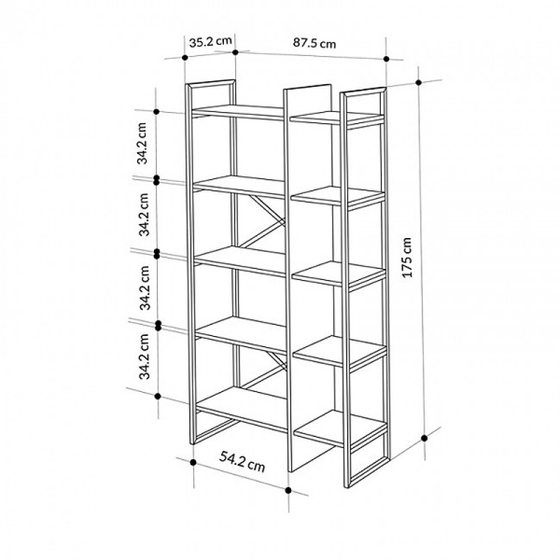 Detroit Megapap melamine bookcase in silky black - sapphire oak color 87.5x35.2x175cm.