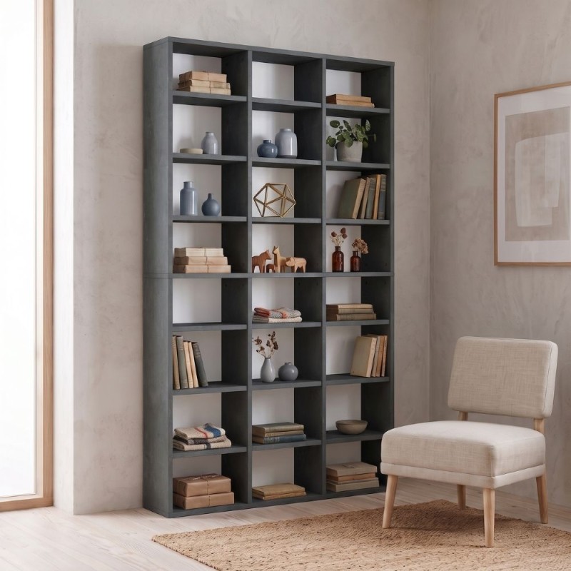 Βιβλιοθήκη Diamond Megapap χρώμα γκρι σκυροδέματος 100x16,6x178εκ.