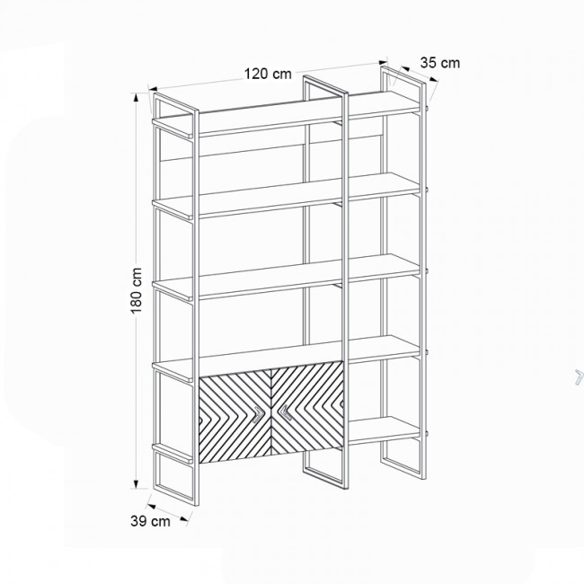 Βιβλιοθήκη Eduardo Megapap μεταλλική - μελαμίνης χρώμα sapphire oak 120x39x180εκ.