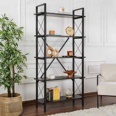 Elysian Megapap melamine - metal bookcase in black color 90x33.5x180cm.
