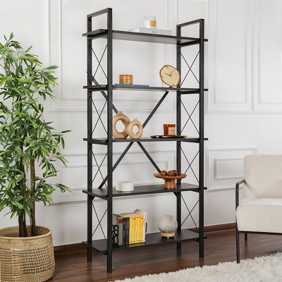 Βιβλιοθήκη Elysian Megapap χρώμα black wood 90x33,5x180εκ.
