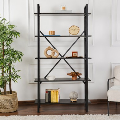 Elysian Megapap melamine - metal bookcase in black color 90x33.5x180cm.