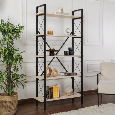 Elysian Megapap melamine - metal bookcase in travertine - black color 90x33.5x180cm.