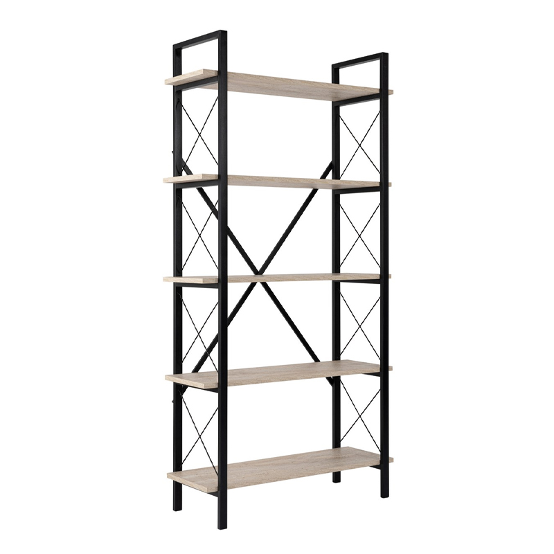 Elysian Megapap melamine - metal bookcase in travertine - black color 90x33.5x180cm.