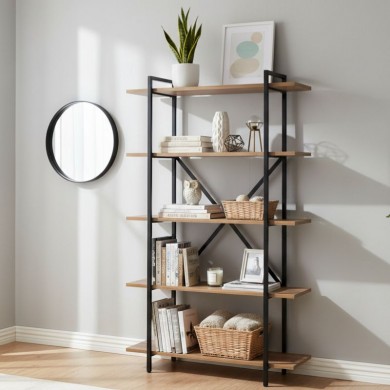 Ernesto Megapap metal - melamine bookcase in black - smoked walnut color 90x35.5x160cm.