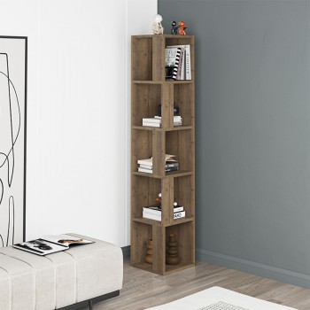 Piano Megapap corner melamine bookcase in light walnut color 31,4x31,4x158,9cm.