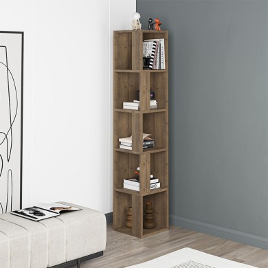 Piano Megapap corner melamine bookcase in light walnut color 31,4x31,4x158,9cm.