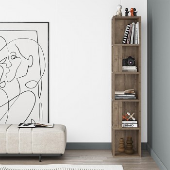 Piano Megapap corner melamine bookcase in light walnut color 31,4x31,4x158,9cm.