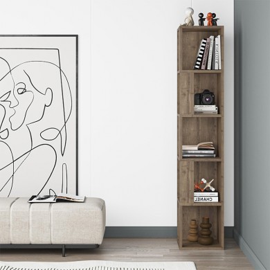 Piano Megapap corner melamine bookcase in light walnut color 31,4x31,4x158,9cm.