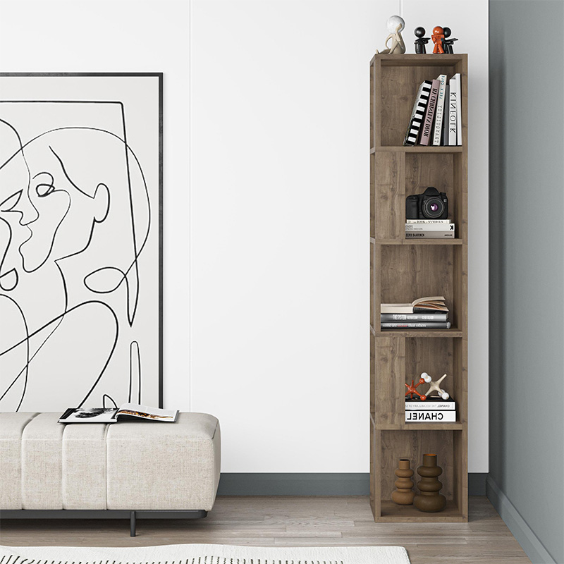 Piano Megapap corner melamine bookcase in light walnut color 31,4x31,4x158,9cm.