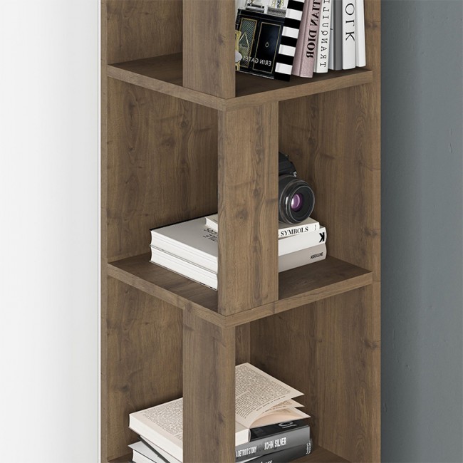 Piano Megapap corner melamine bookcase in light walnut color 31,4x31,4x158,9cm.