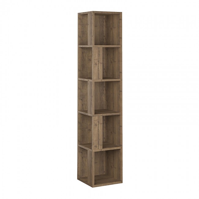 Piano Megapap corner melamine bookcase in light walnut color 31,4x31,4x158,9cm.