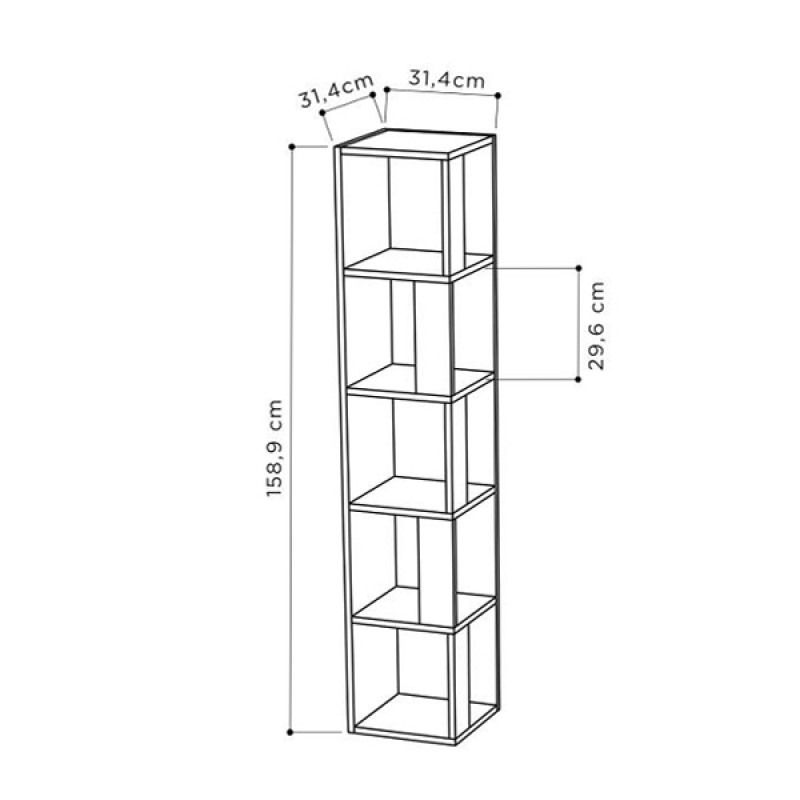 Piano Megapap corner melamine bookcase in light walnut color 31,4x31,4x158,9cm.