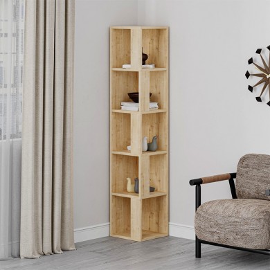 Piano Megapap corner melamine bookcase in oak color 31,4x31,4x158,9cm.